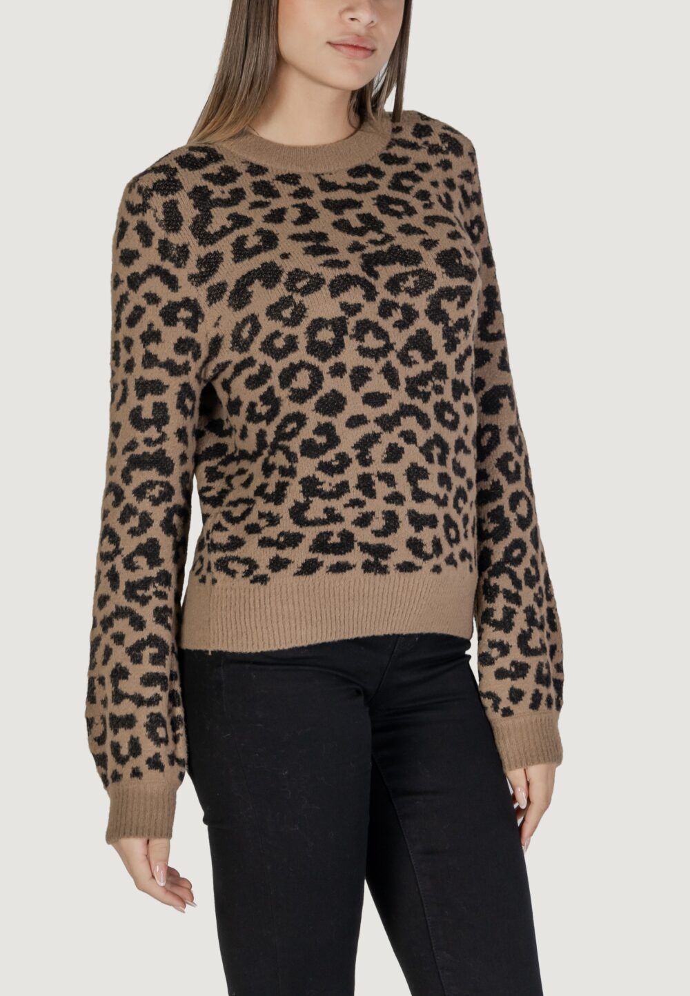 Maglione Jacqueline de Yong JDYLORRAINE ANIMAL L/S PULLOVER KNT Marrone - Foto 3