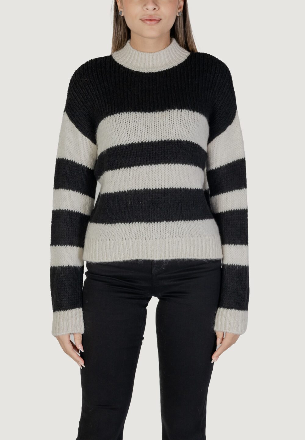 Maglione Jacqueline de Yong JDYDINEA SIA L/S HN STRIPE PULLOVER KNT Nero - Foto 2