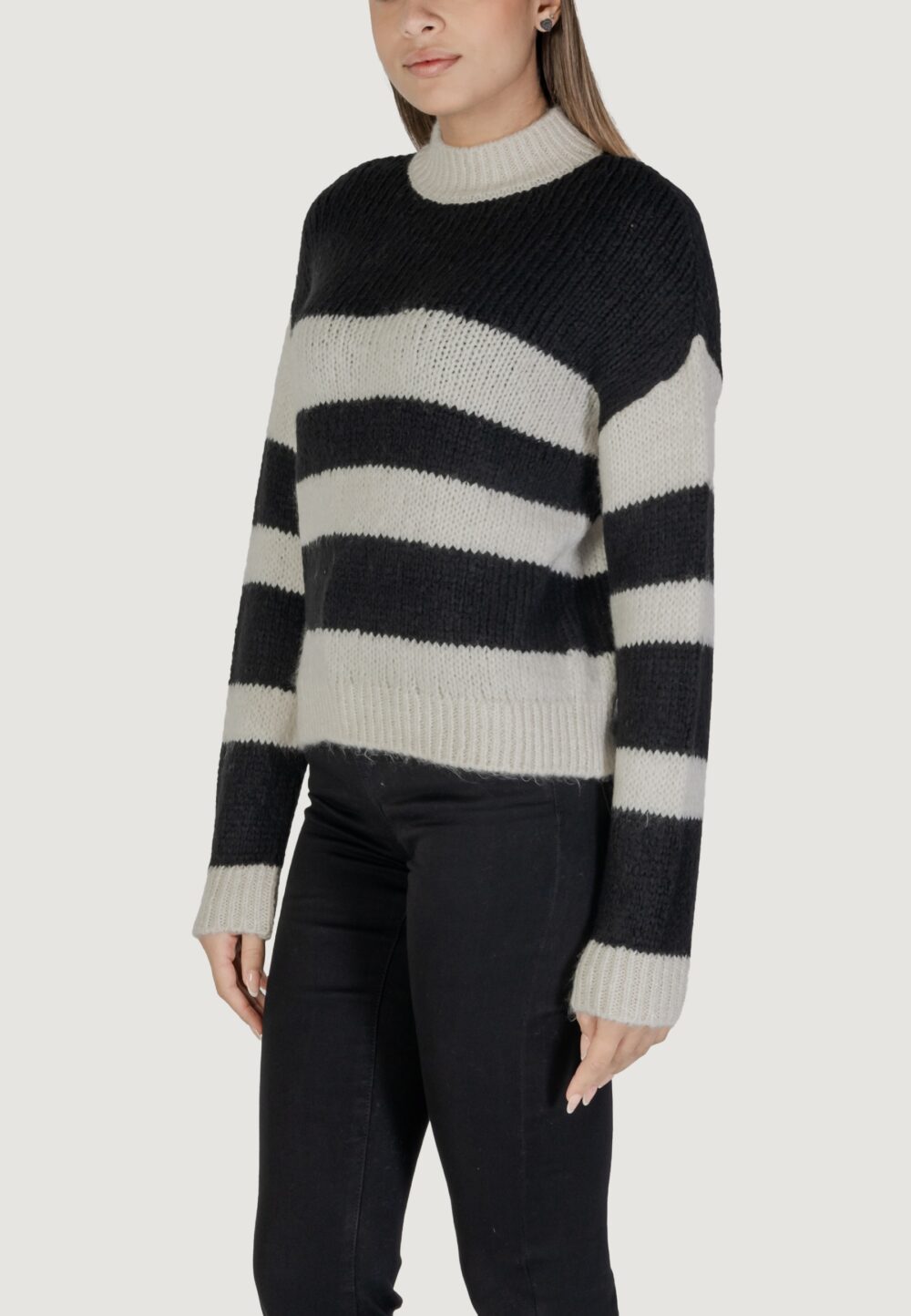 Maglione Jacqueline de Yong JDYDINEA SIA L/S HN STRIPE PULLOVER KNT Nero - Foto 3