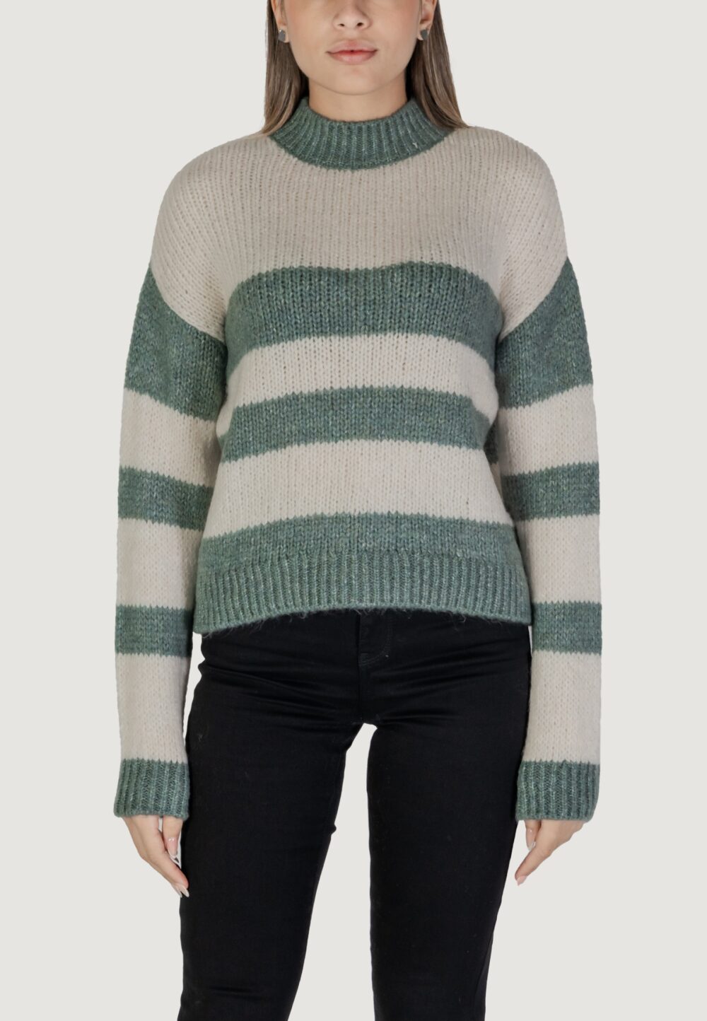 Maglione Jacqueline de Yong JDYDINEA SIA L/S HN STRIPE PULLOVER KNT Verde - Foto 1