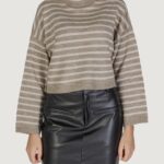 Maglione Only ONLTALIO LS STRIPE SHORT ROLLNECK BF KNT Beige - Foto 1