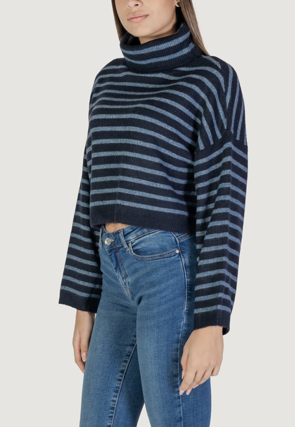 Maglione Only ONLTALIO LS STRIPE SHORT ROLLNECK BF KNT Blu - Foto 2