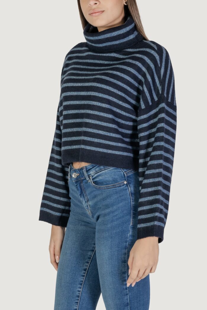 Maglione Only ONLTALIO LS STRIPE SHORT ROLLNECK BF KNT Blu