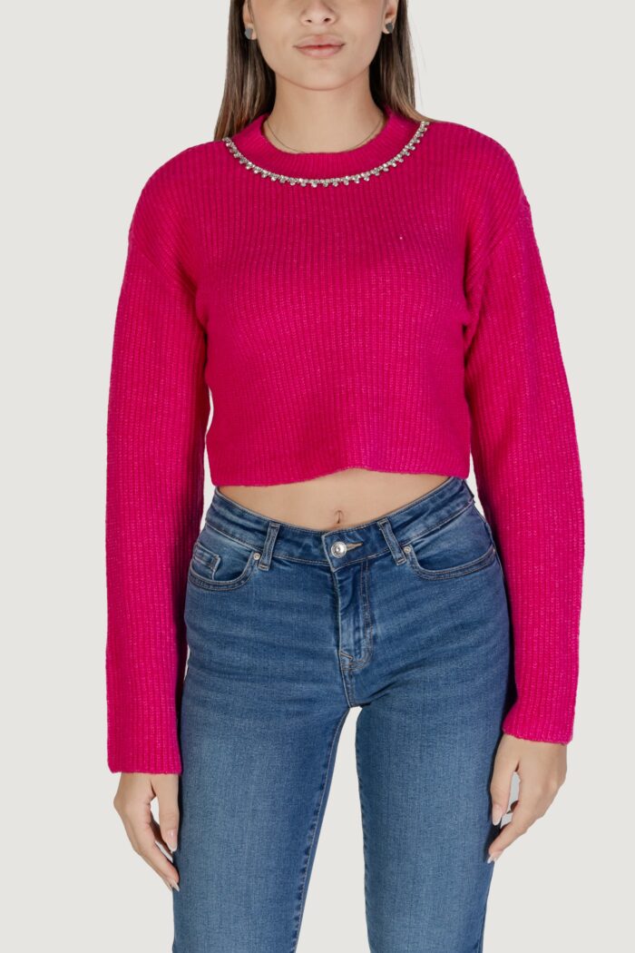 Maglione Only Onlgaida Life Ls Crop Emb O-Neck Cc Knt Fuxia