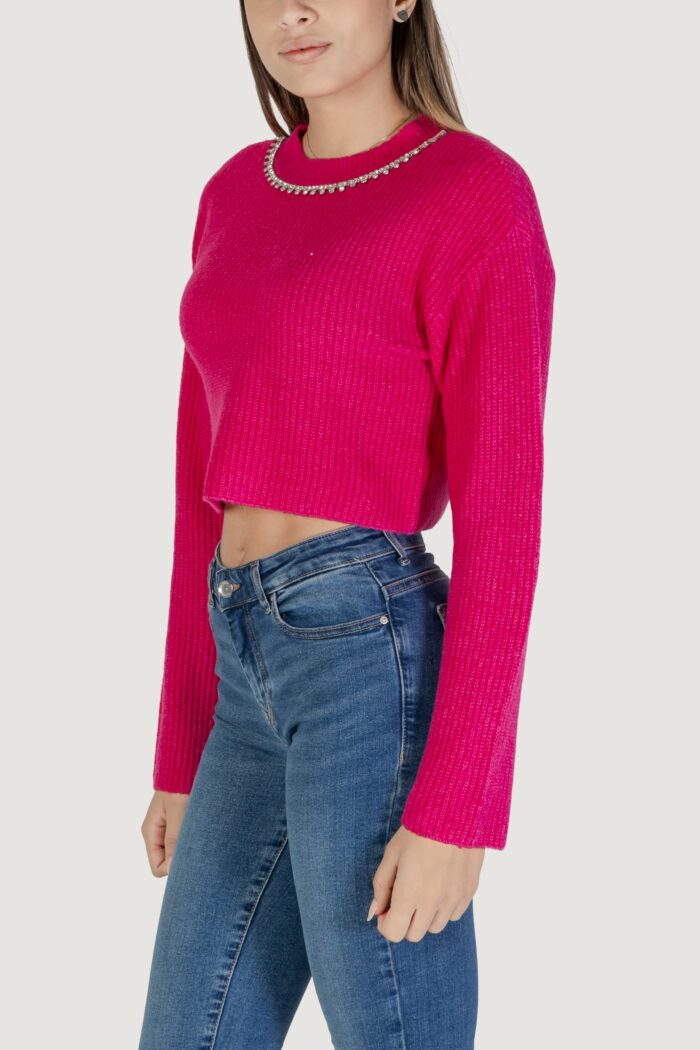 Maglione Only Onlgaida Life Ls Crop Emb O-Neck Cc Knt Fuxia