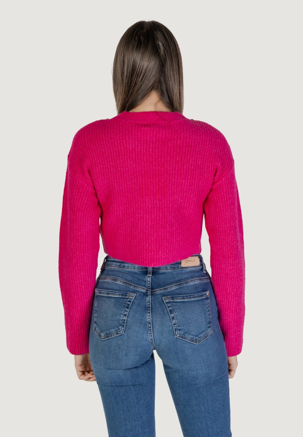 Maglione Only Onlgaida Life Ls Crop Emb O-Neck Cc Knt Fuxia - Foto 4