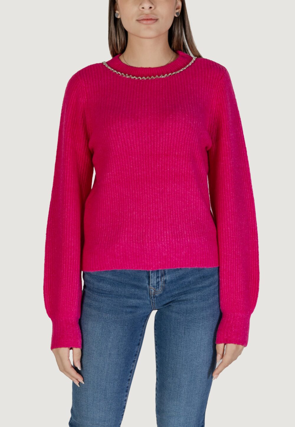 Maglione Only Onlgaida Life Ls Emb O-Neck Cc Knt Fuxia - Foto 1