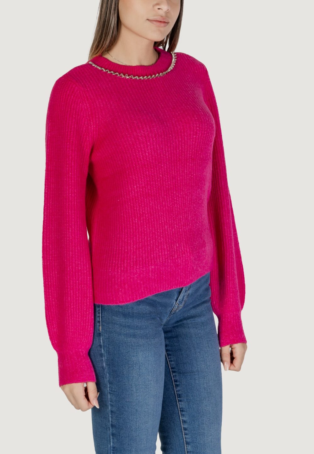 Maglione Only Onlgaida Life Ls Emb O-Neck Cc Knt Fuxia - Foto 3