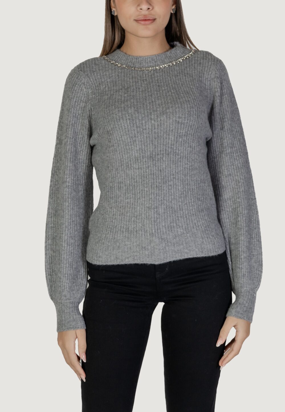 Maglione Only Onlgaida Life Ls Emb O-Neck Cc Knt Grigio - Foto 1