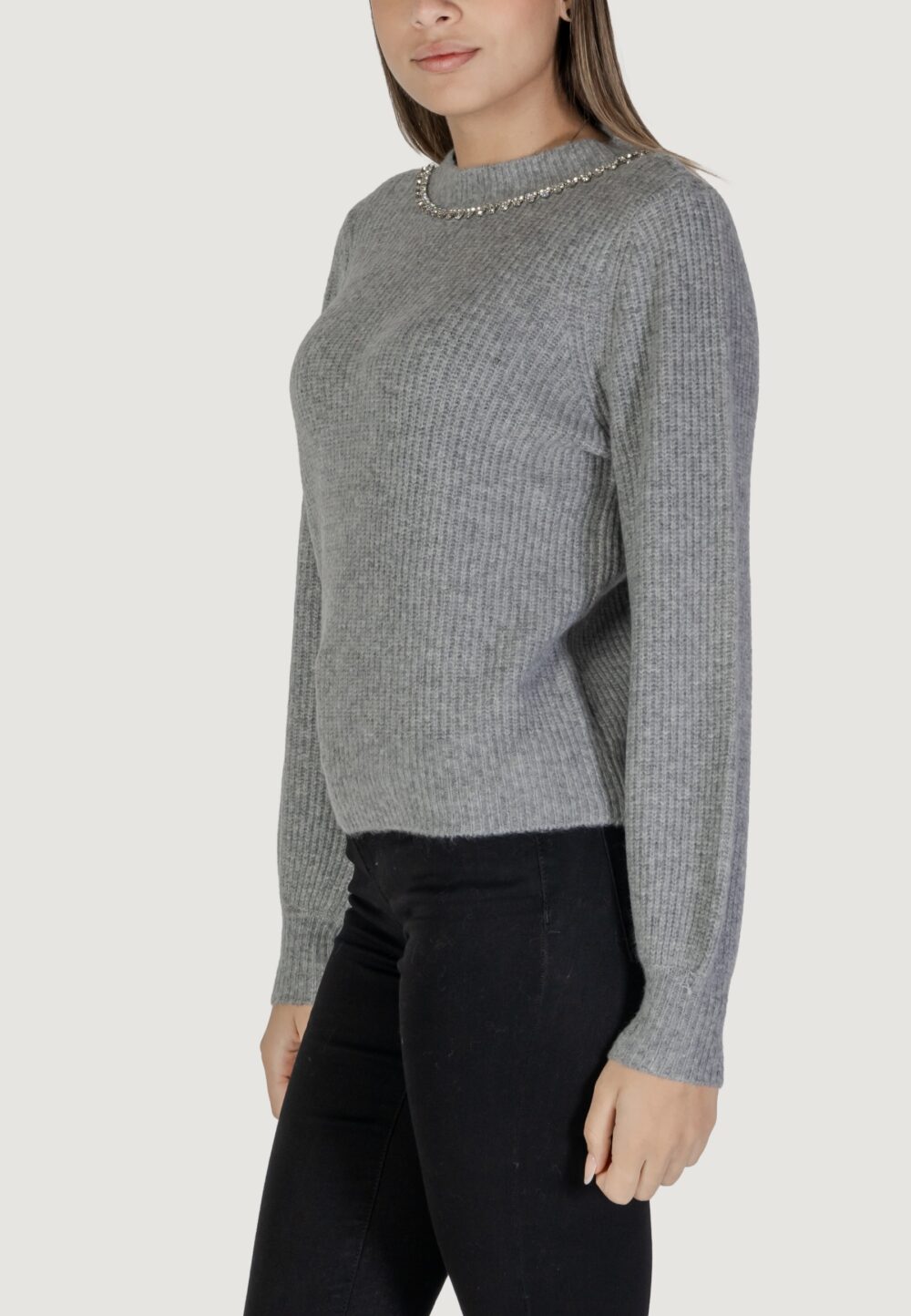 Maglione Only Onlgaida Life Ls Emb O-Neck Cc Knt Grigio - Foto 2