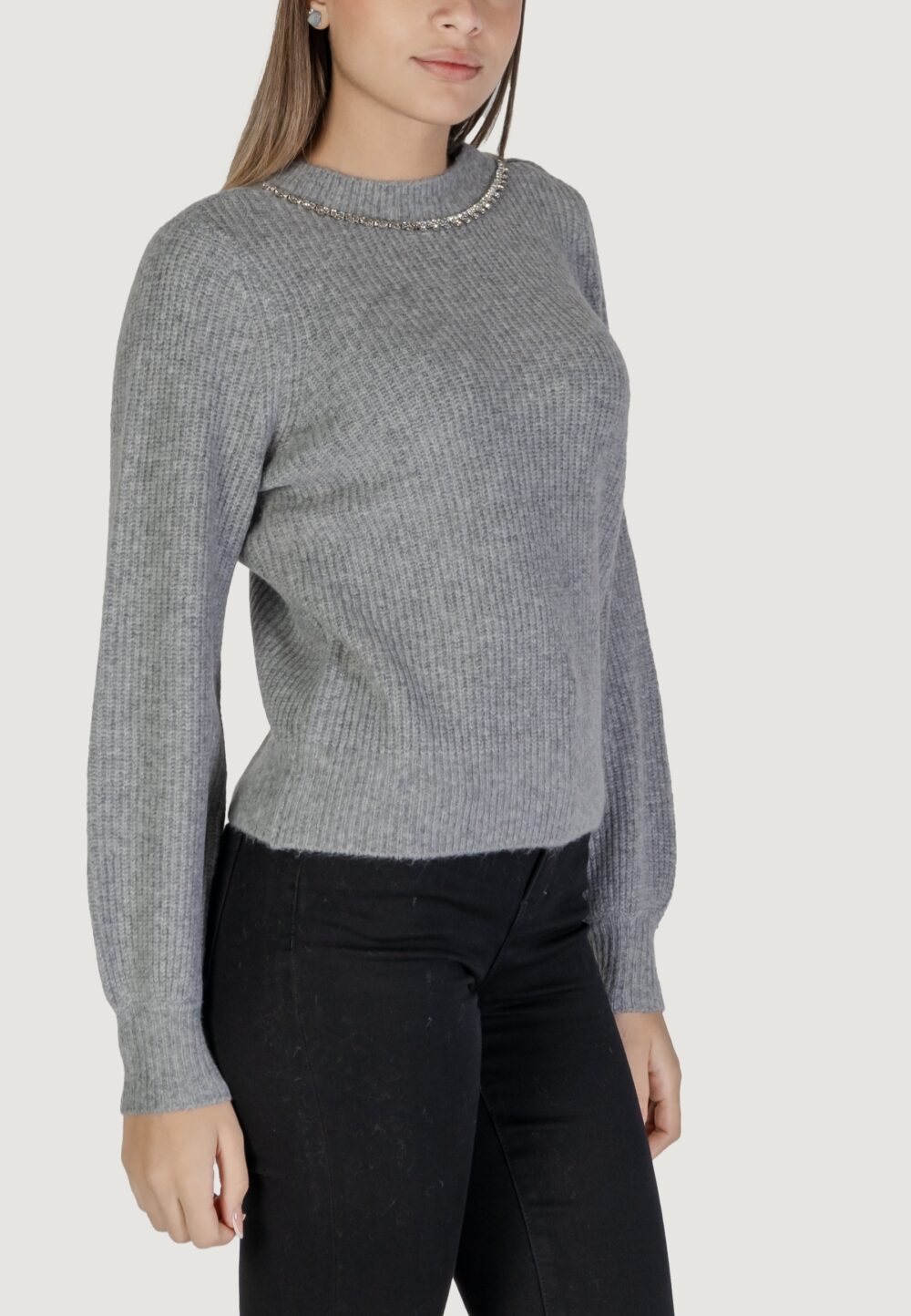 Maglione Only Onlgaida Life Ls Emb O-Neck Cc Knt Grigio - Foto 3