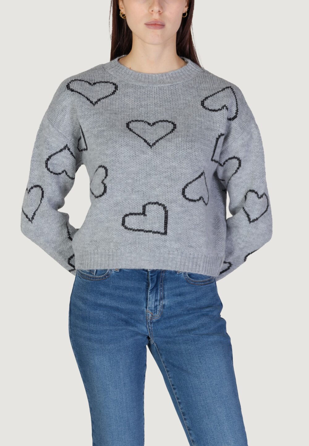 Maglione Only ONLHAPPIE LS HEART Grigio - Foto 1