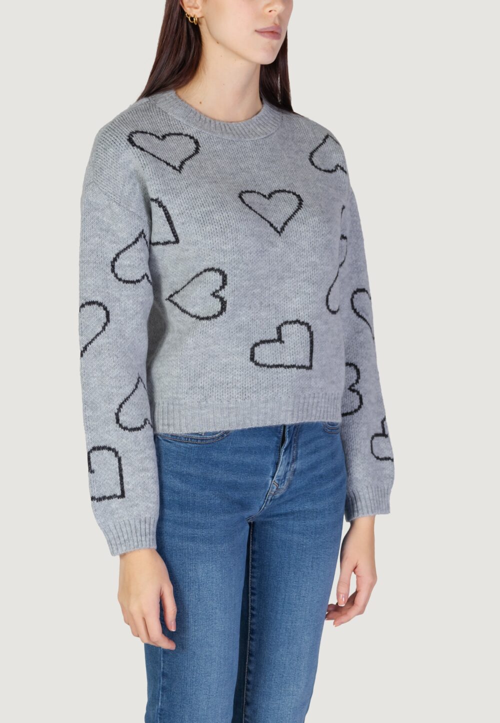 Maglione Only ONLHAPPIE LS HEART Grigio - Foto 3