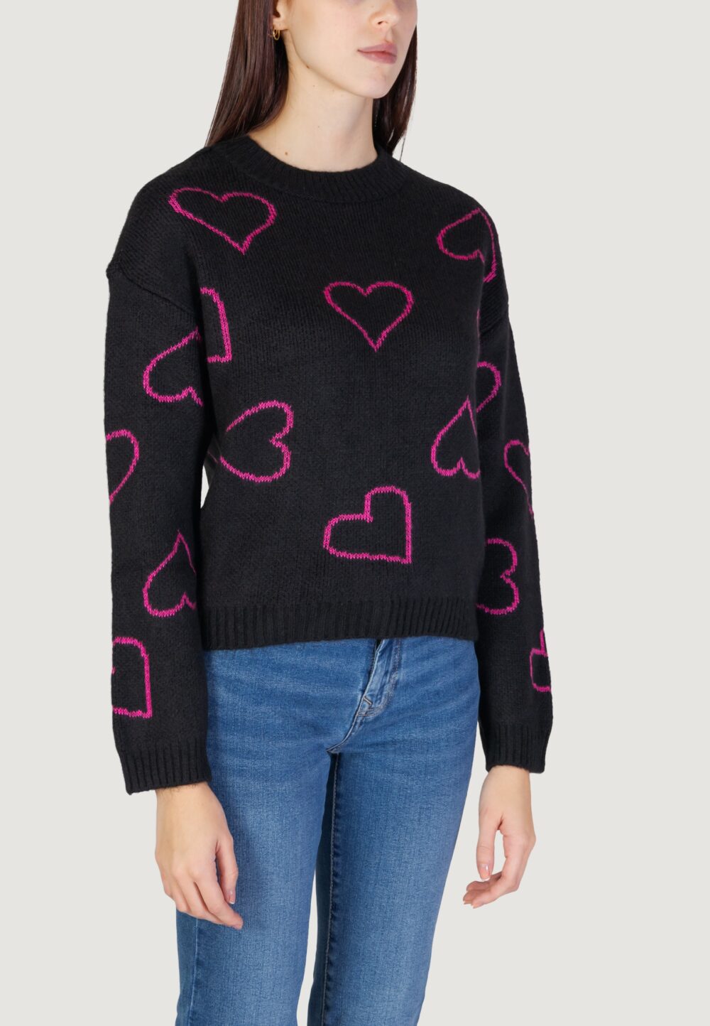 Maglione Only ONLHAPPIE LS HEART Nero - Foto 3