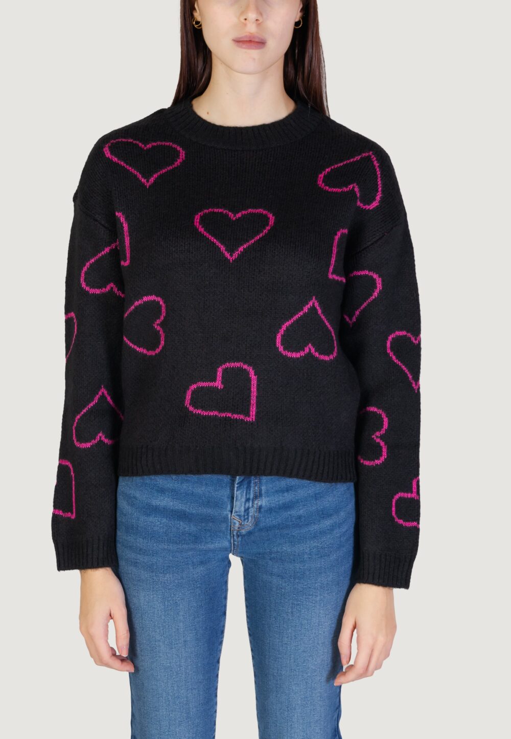 Maglione Only ONLHAPPIE LS HEART Nero - Foto 5