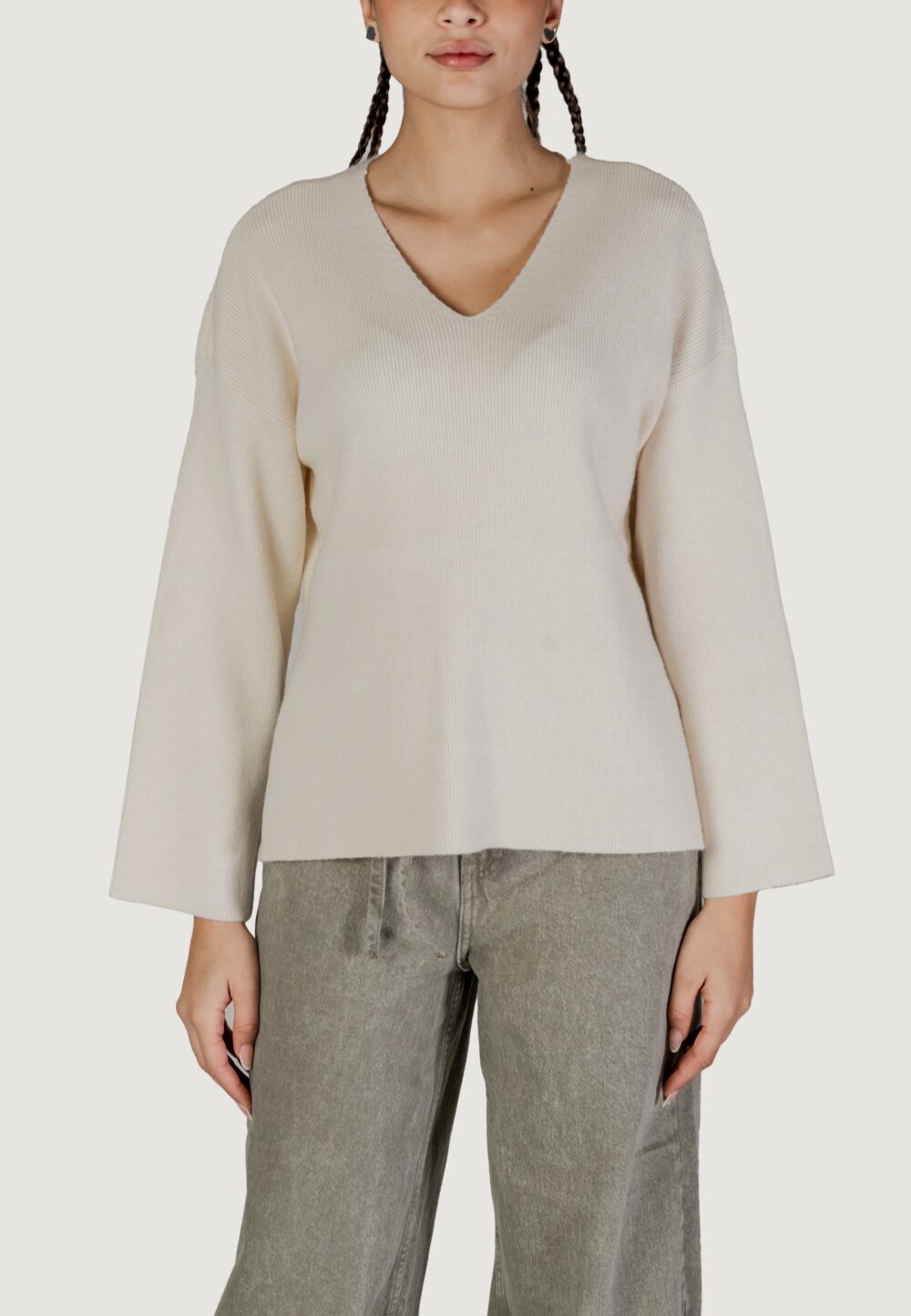 Maglione Only ONLKATIA LS RIB Panna - Foto 3