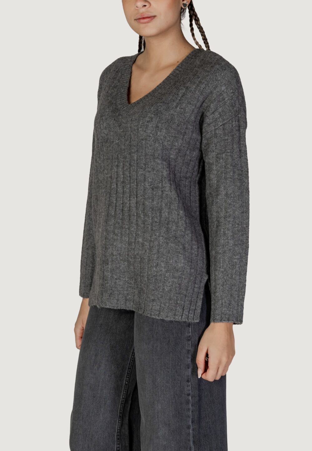 Maglione Vila Clothes VIMIRAZ L/S REV V-NECK KNIT PULLOVER/BF Grigio - Foto 3