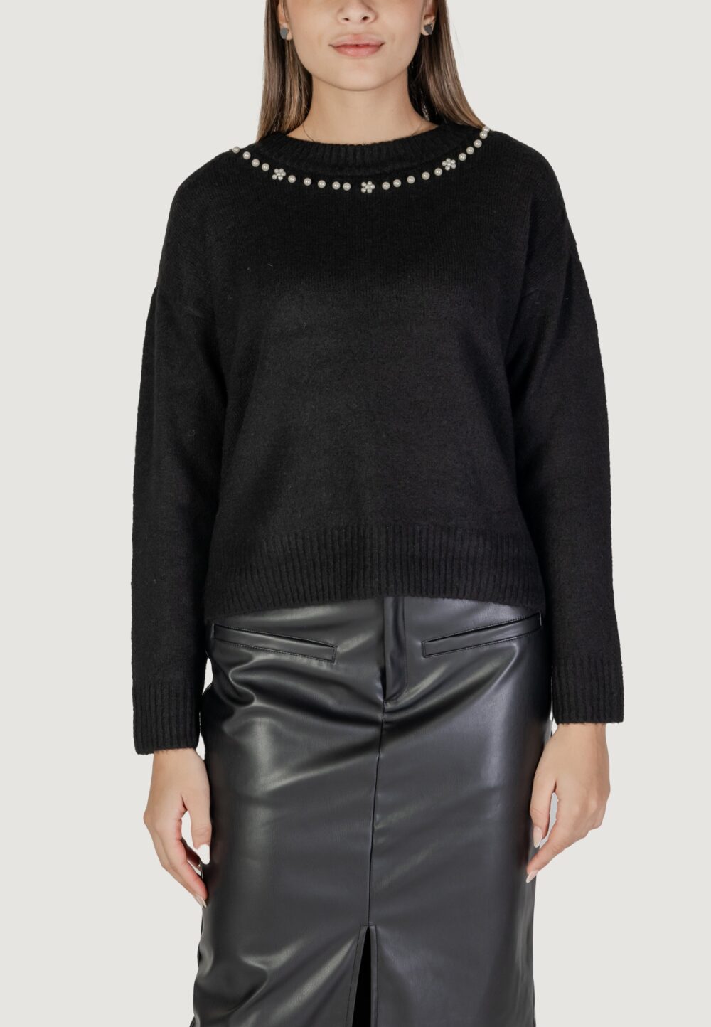 Maglione Vila Clothes VILOUISIANA O-NECK KNIT TOP/KA Nero - Foto 1