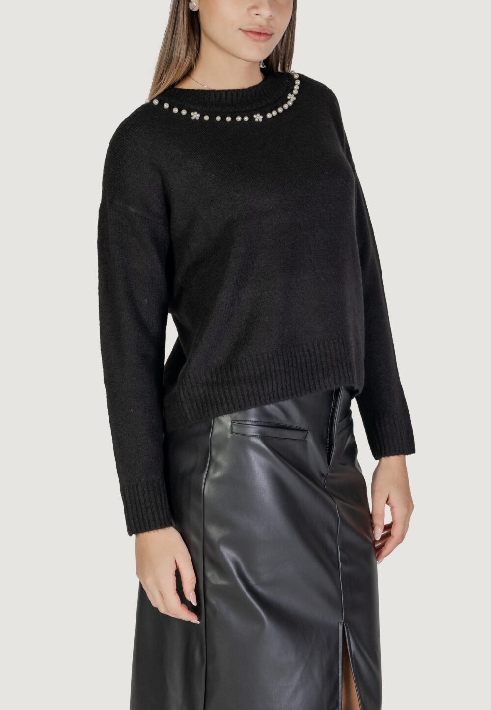 Maglione Vila Clothes VILOUISIANA O-NECK KNIT TOP/KA Nero - Foto 3