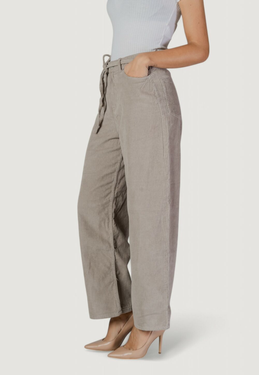 Pantaloni Only ONLBLEECKER MW BELT LOOSE CORD PANT PN Beige chiaro - Foto 2