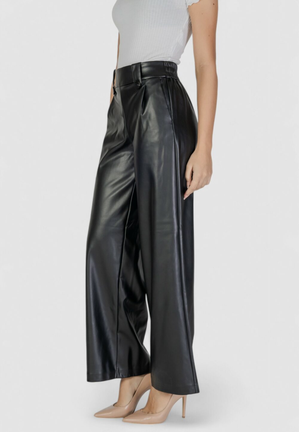 Pantaloni bootcut Only ONLBINA FAUX LEATHER WIDE BF OTW Nero - Foto 2