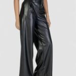 Pantaloni bootcut Only ONLBINA FAUX LEATHER WIDE BF OTW Nero - Foto 3