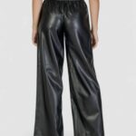 Pantaloni bootcut Only ONLBINA FAUX LEATHER WIDE BF OTW Nero - Foto 4