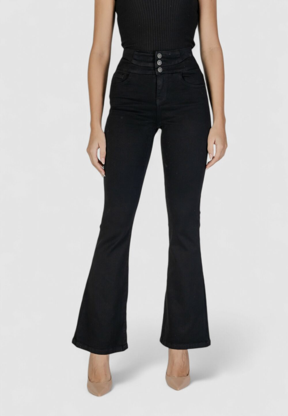 Pantaloni bootcut Only ONLCHERYL HW RETRO FLARED RED DNM BJ Nero - Foto 1