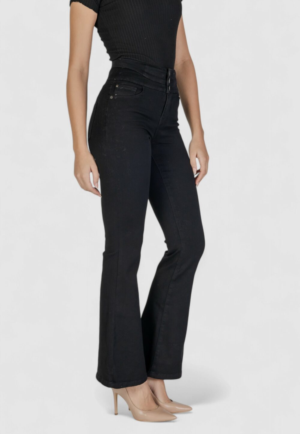 Pantaloni bootcut Only ONLCHERYL HW RETRO FLARED RED DNM BJ Nero - Foto 3