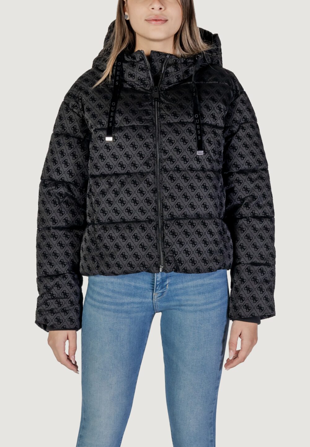 Piumino Guess DAISY PUFFER LOGO FLOCK F Nero - Foto 1