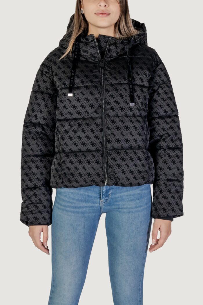 Piumino Guess DAISY PUFFER LOGO FLOCK F Nero