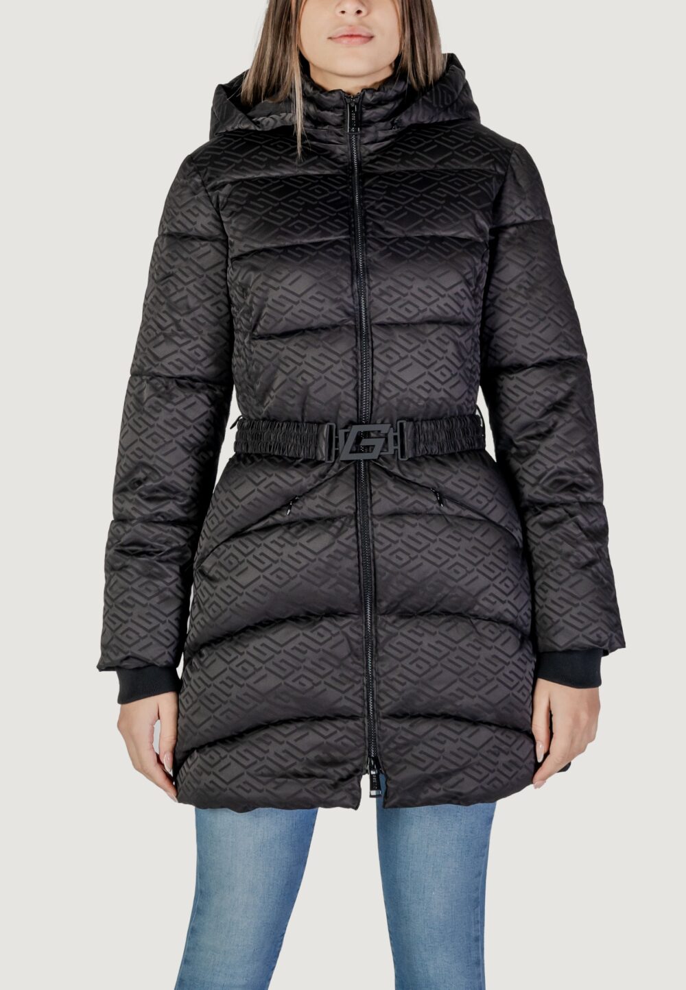 Piumino Guess SELINE LOGO MIDI PUFFER Nero - Foto 1