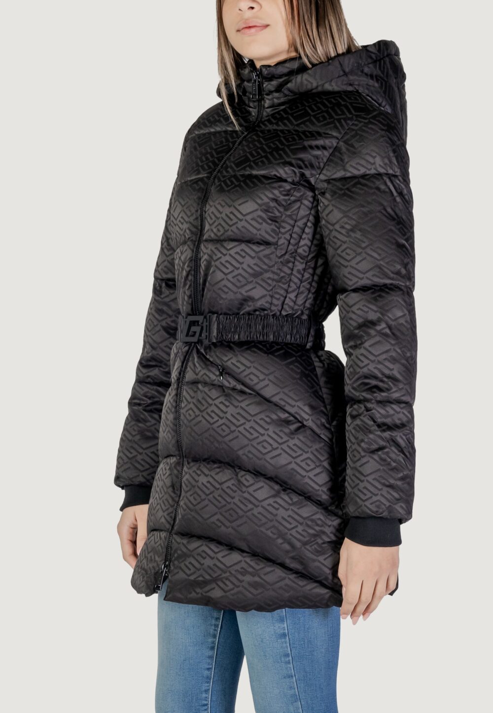 Piumino Guess SELINE LOGO MIDI PUFFER Nero - Foto 2