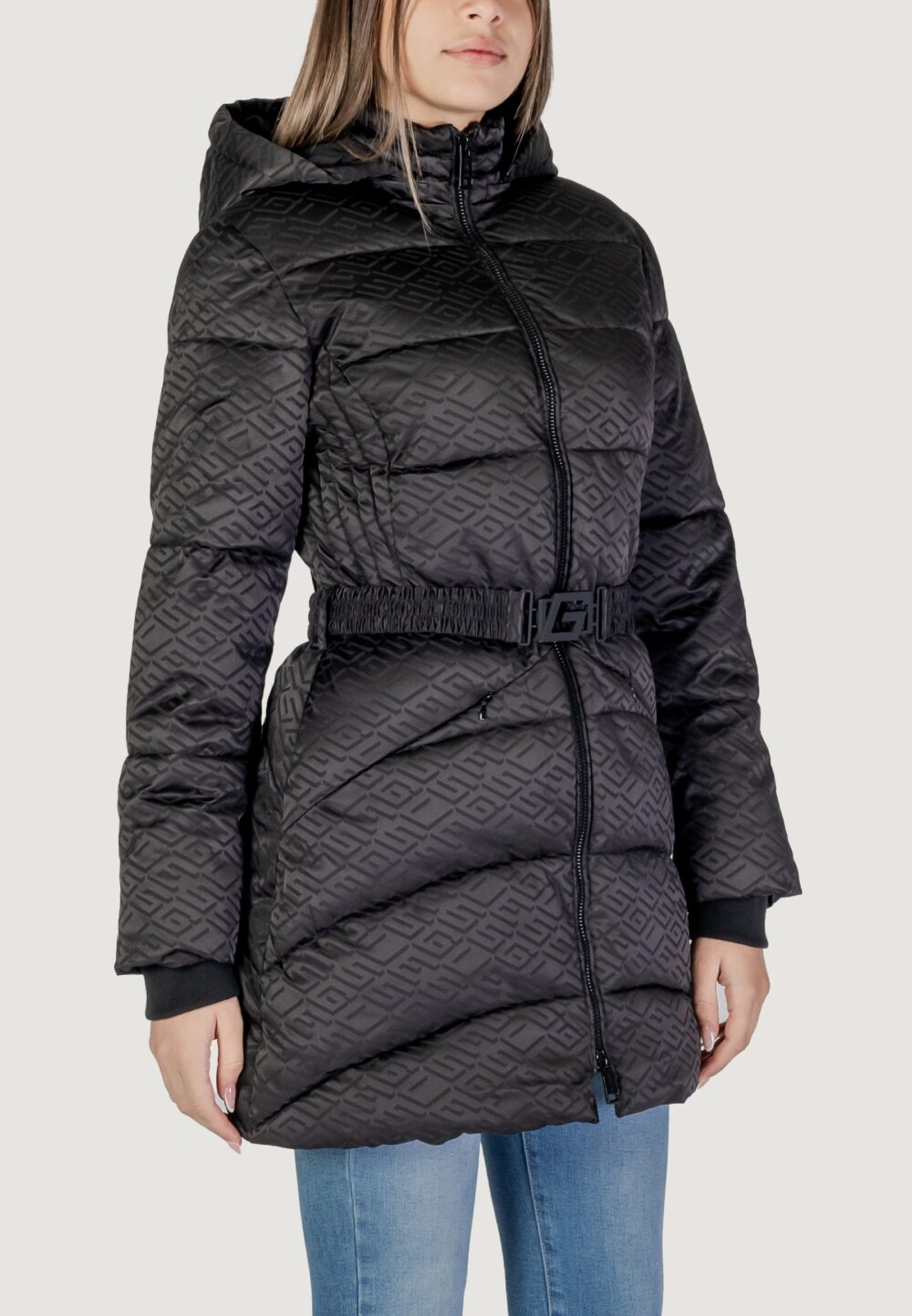 Piumino Guess SELINE LOGO MIDI PUFFER Nero - Foto 3