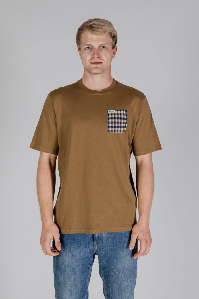 T-shirt Aquascutum ACTIVE CLUB CHECK POCKET T-SHIRT Beige scuro