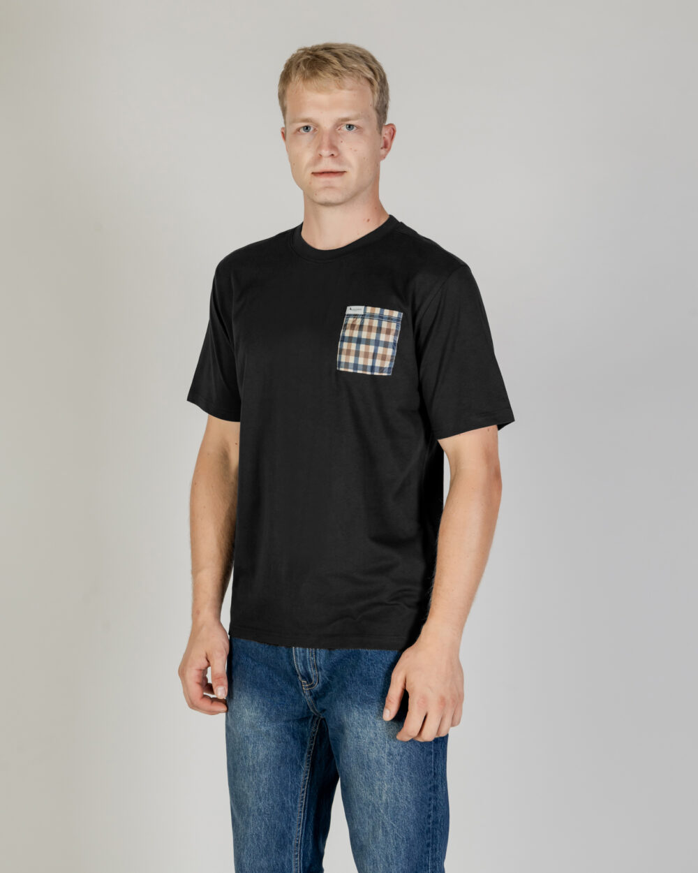 T-shirt Aquascutum ACTIVE CLUB CHECK POCKET T-SHIRT Nero - Foto 1