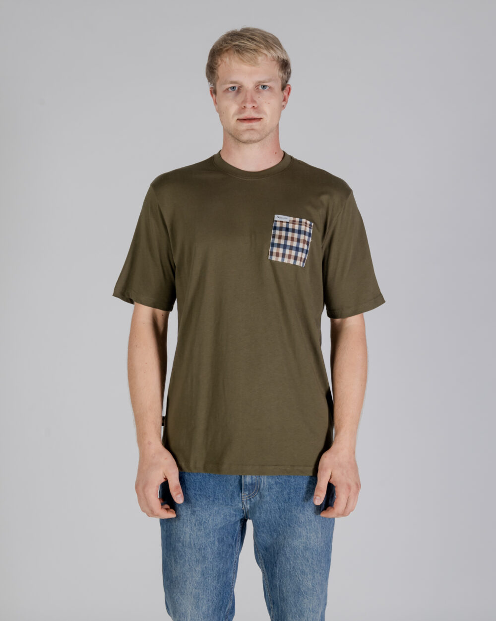 T-shirt Aquascutum ACTIVE CLUB CHECK POCKET T-SHIRT Verde Oliva - Foto 1