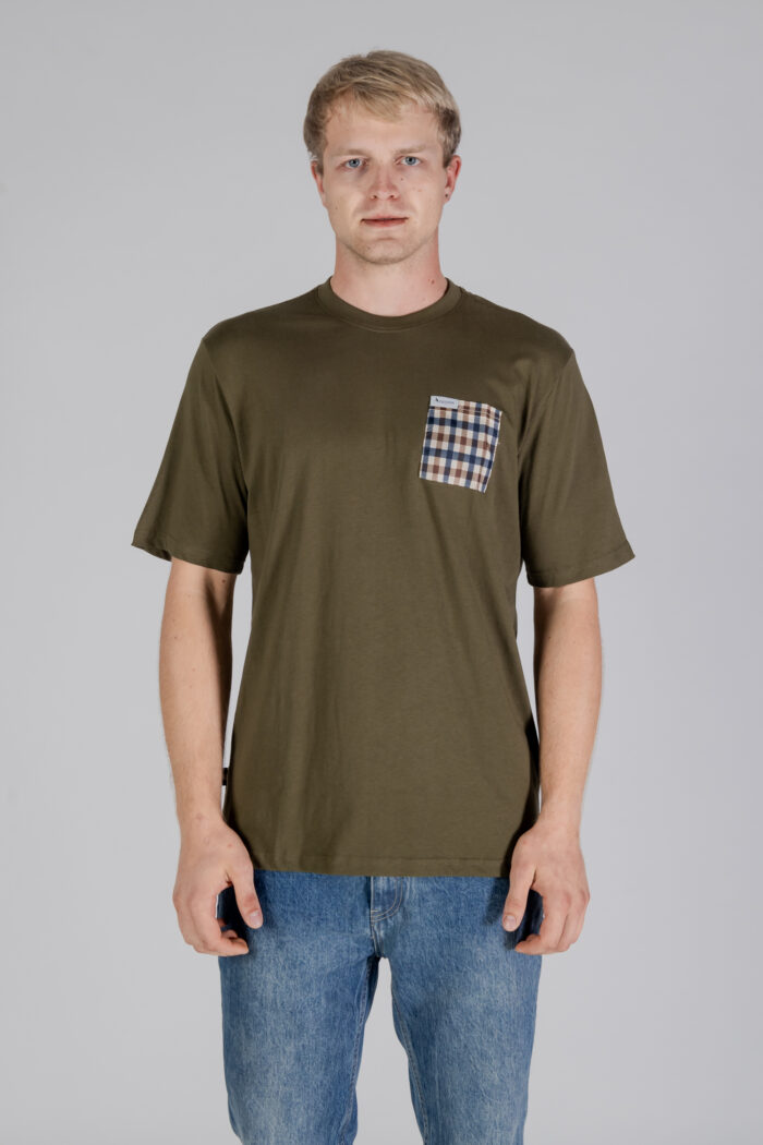 T-shirt Aquascutum ACTIVE CLUB CHECK POCKET T-SHIRT Verde Oliva