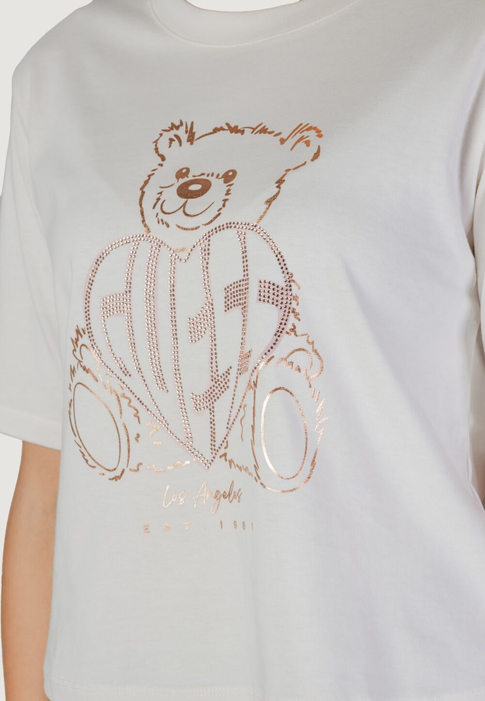 T-shirt Guess Active RHINESTONE BEAR BOXY ROSA - BEIGE - Foto 5