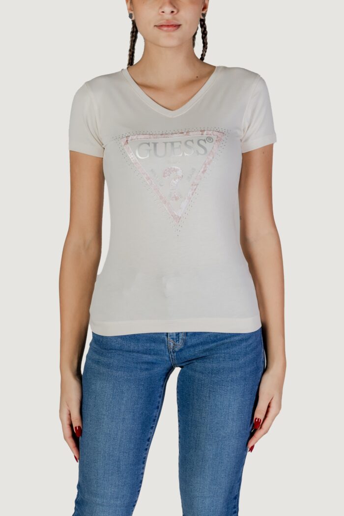 T-shirt Guess SS VN PYTHON TRIANGLE Panna – W5RI21 J1314