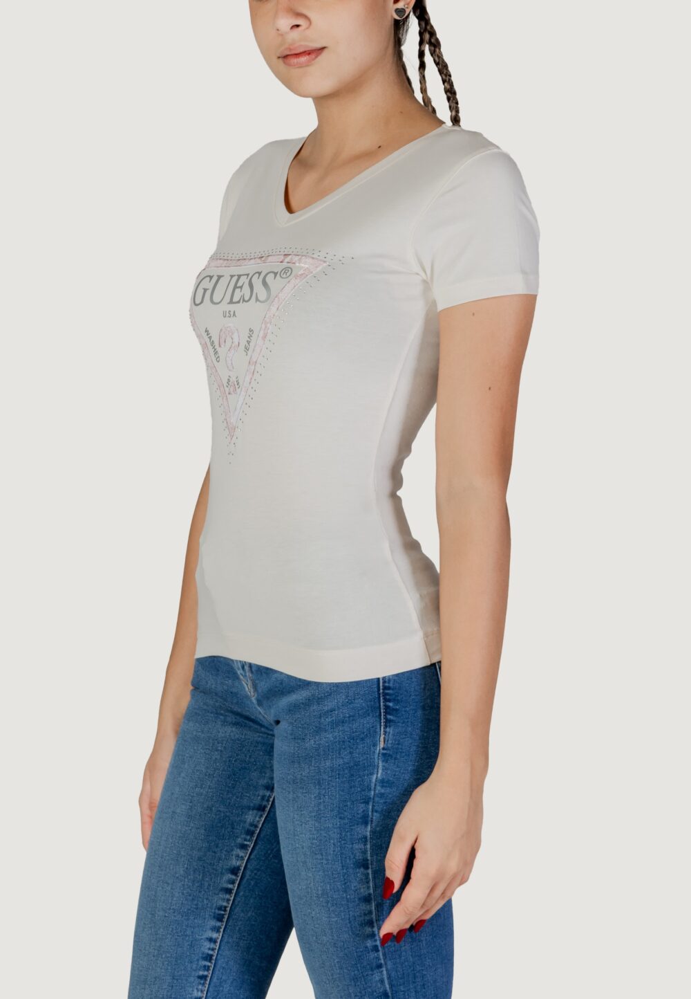 T-shirt Guess SS VN PYTHON TRIANGLE Panna - Foto 2