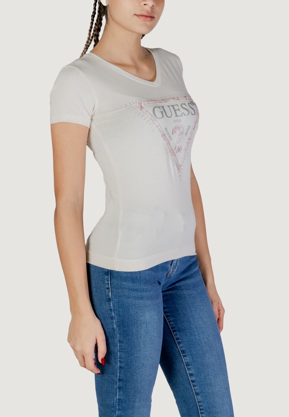 T-shirt Guess SS VN PYTHON TRIANGLE Panna - Foto 3