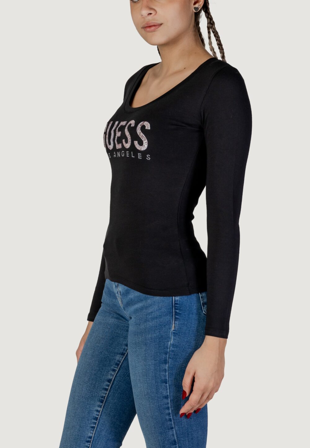 T-shirt manica lunga Guess LS CN PYTHON LOGO Nero - Foto 2