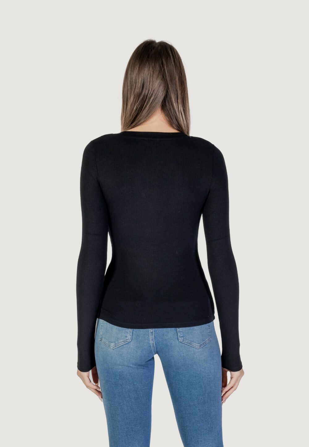 T-shirt manica lunga Guess LS KYLA RIB HENLEY Nero - Foto 4