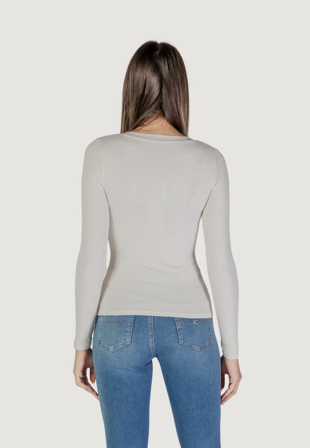 T-shirt manica lunga Guess LS KYLA RIB HENLEY Panna - Foto 4