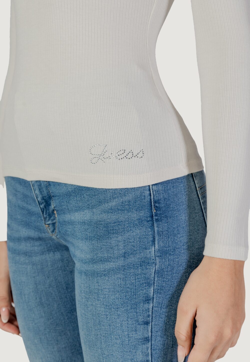 T-shirt manica lunga Guess LS KYLA RIB HENLEY Panna - Foto 5