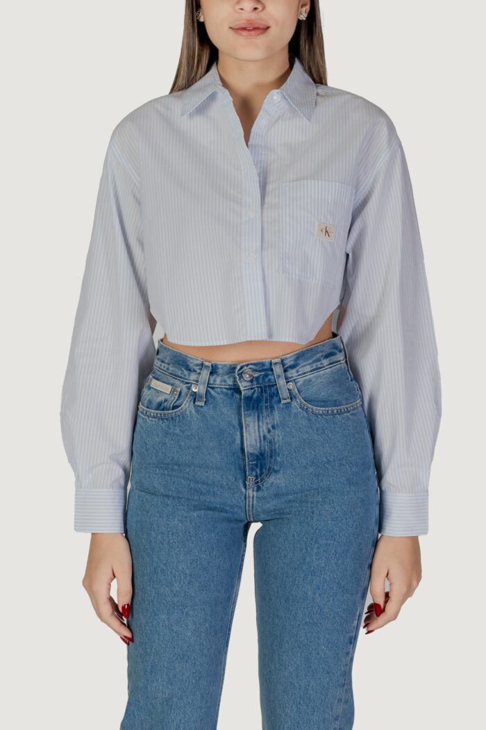 Camicia manica lunga Calvin Klein WOVEN LABEL CROPPED Celeste