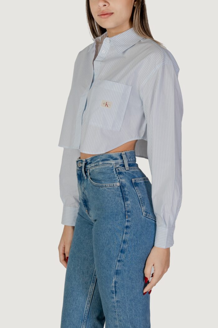 Camicia manica lunga Calvin Klein WOVEN LABEL CROPPED Celeste