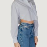 Camicia manica lunga Calvin Klein Jeans WOVEN LABEL CROPPED Celeste - Foto 3