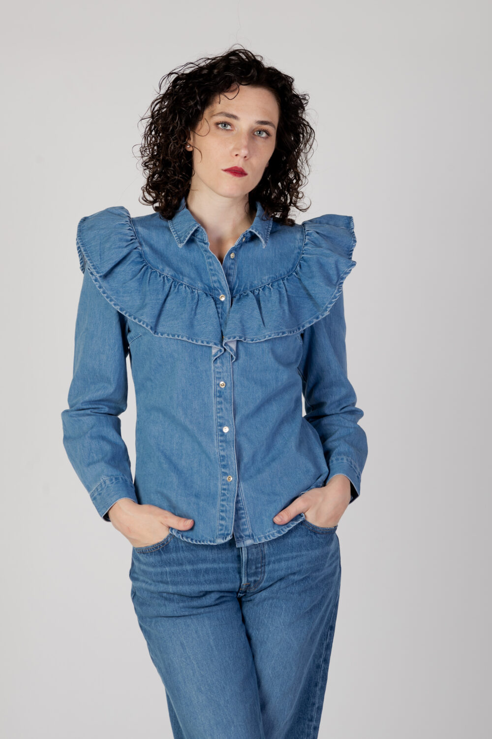 Camicia manica lunga Only ONLINDIGO LIFE LS FRILL DB DNM QYT Denim - Foto 1